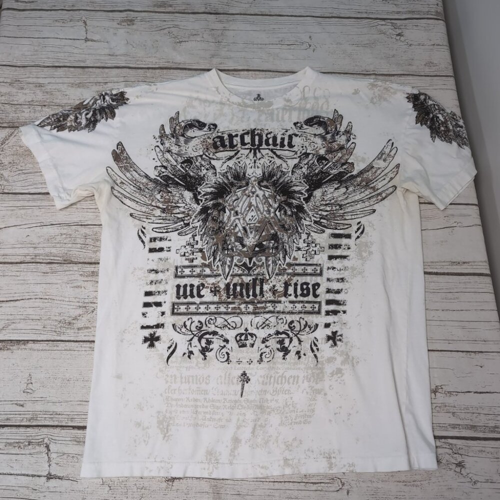 Archaic White Graphic Y2K Skull And Wings Men Size XL